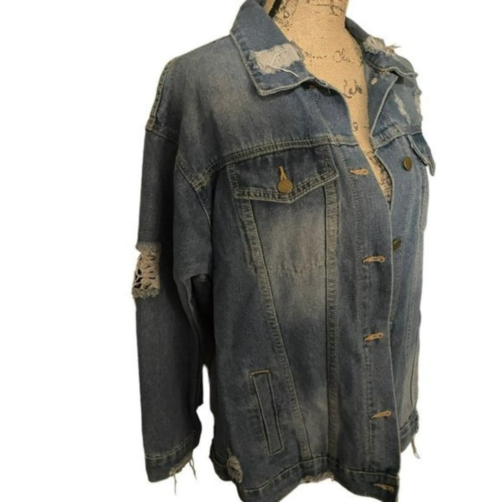 Oversized Distressed Jean Jacket - Picture 4 of 7